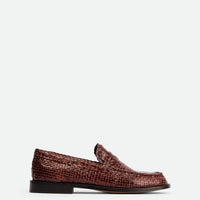 Maverick Brown Hand-Woven Leather Loafers - Side View - POEVE Collection