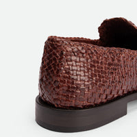Maverick Brown Hand-Woven Leather Loafers - Back Close-up View - POEVE Collection