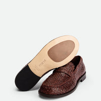 Maverick Brown Hand-Woven Leather Loafers - Sole View - POEVE Collection