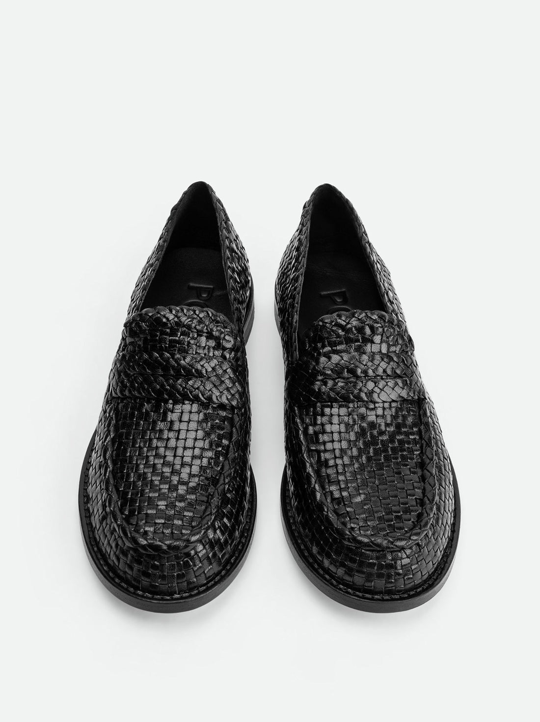Maverick Black Hand-Woven Leather Loafers - Top View - POEVE Collection