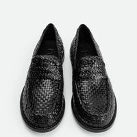 Maverick Black Hand-Woven Leather Loafers - Top View - POEVE Collection