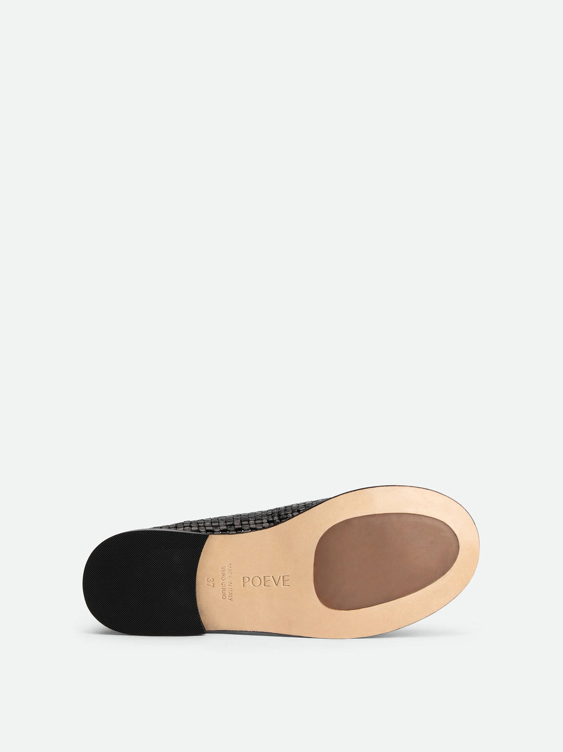 Maverick Black Hand-Woven Leather Loafers - Sole View - POEVE Collection