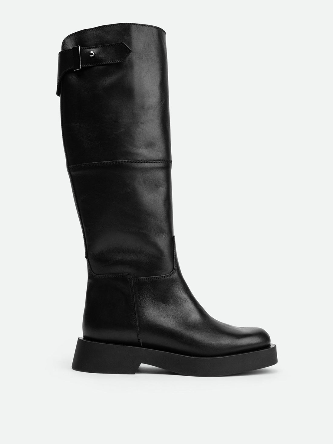 Xia Black Calf Leather Tall Boots – Side View – POEVE Collection