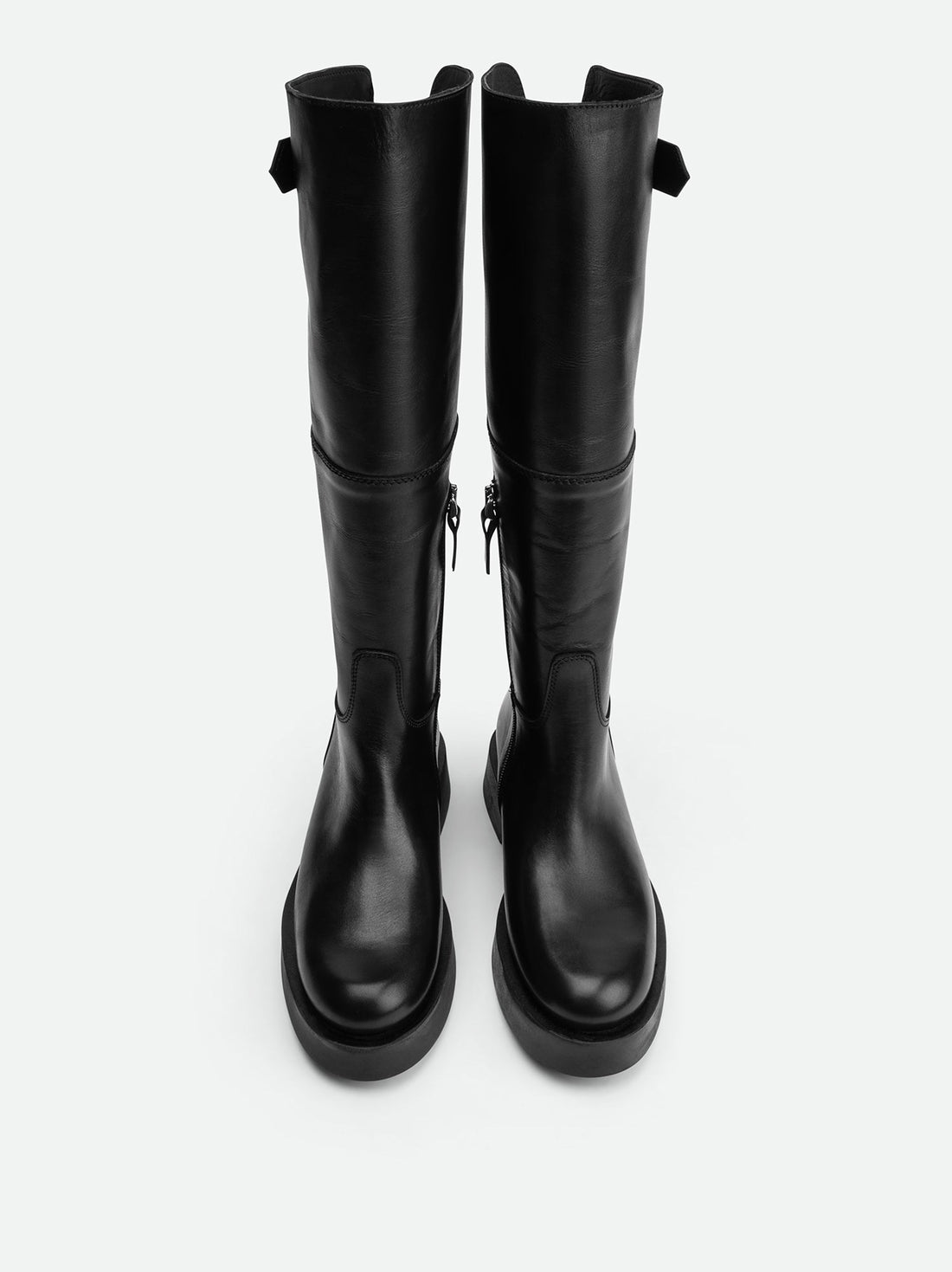 Xia Black Calf Leather Tall Boots – Front View – POEVE Collection