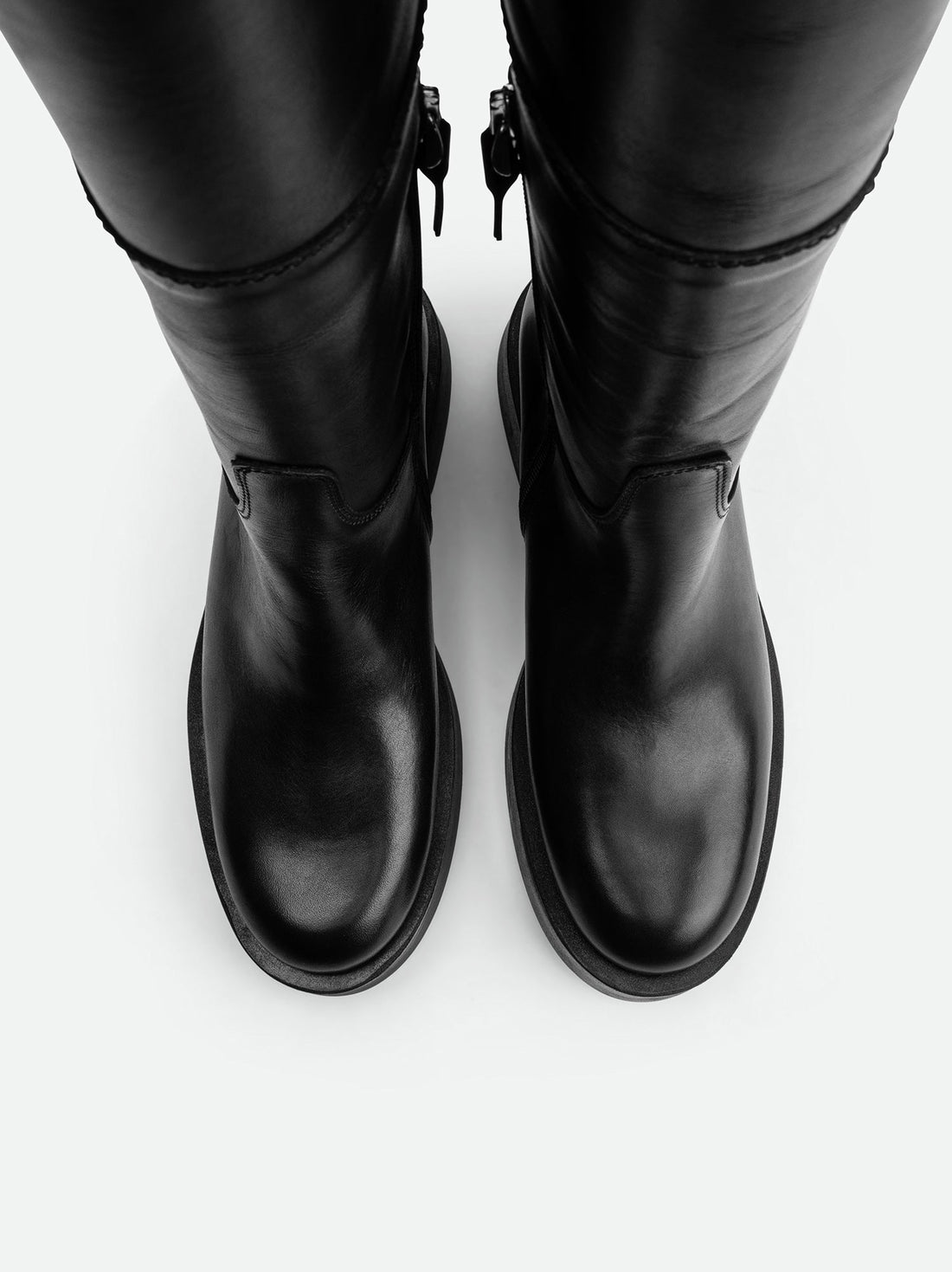 Xia Black Calf Leather Tall Boots – Top View – POEVE Collection