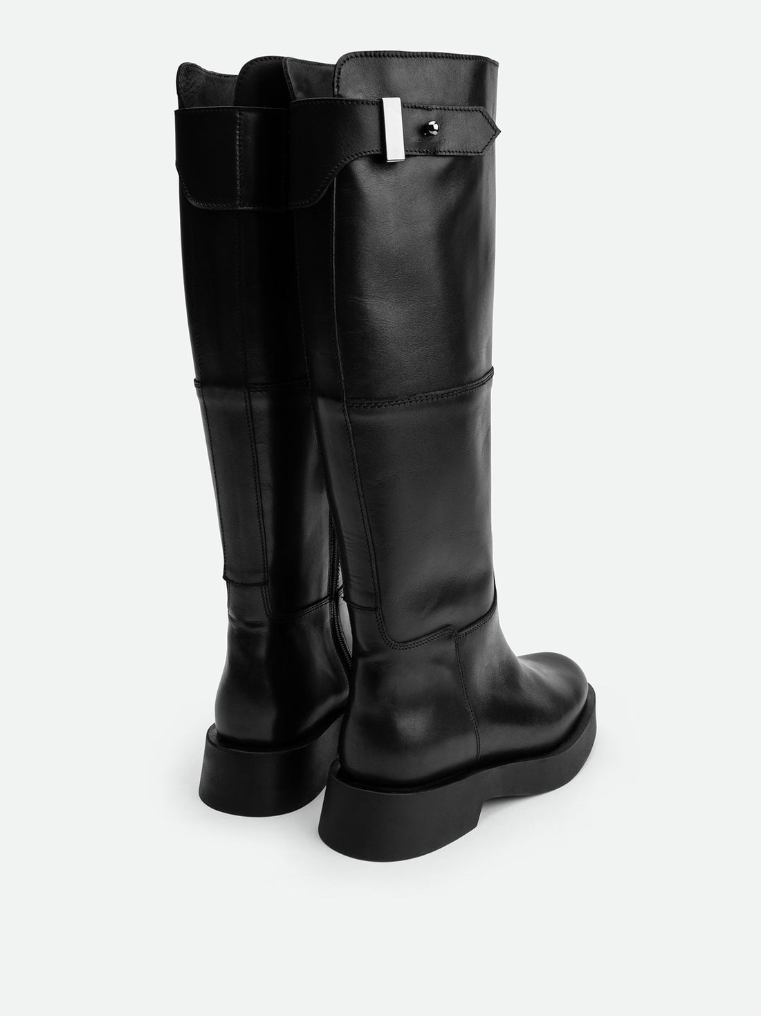 Xia Black Calf Leather Tall Boots – Back View – POEVE Collection
