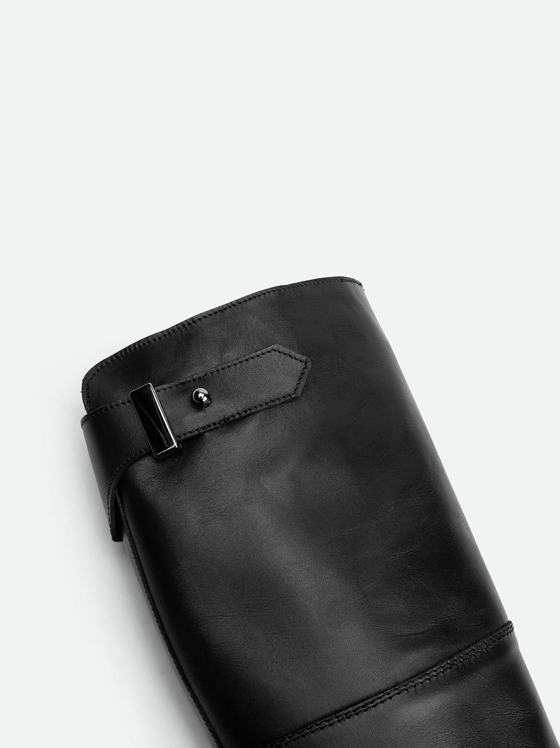 Xia Black Calf Leather Tall Boots – Buckle Detail View – POEVE Collection
