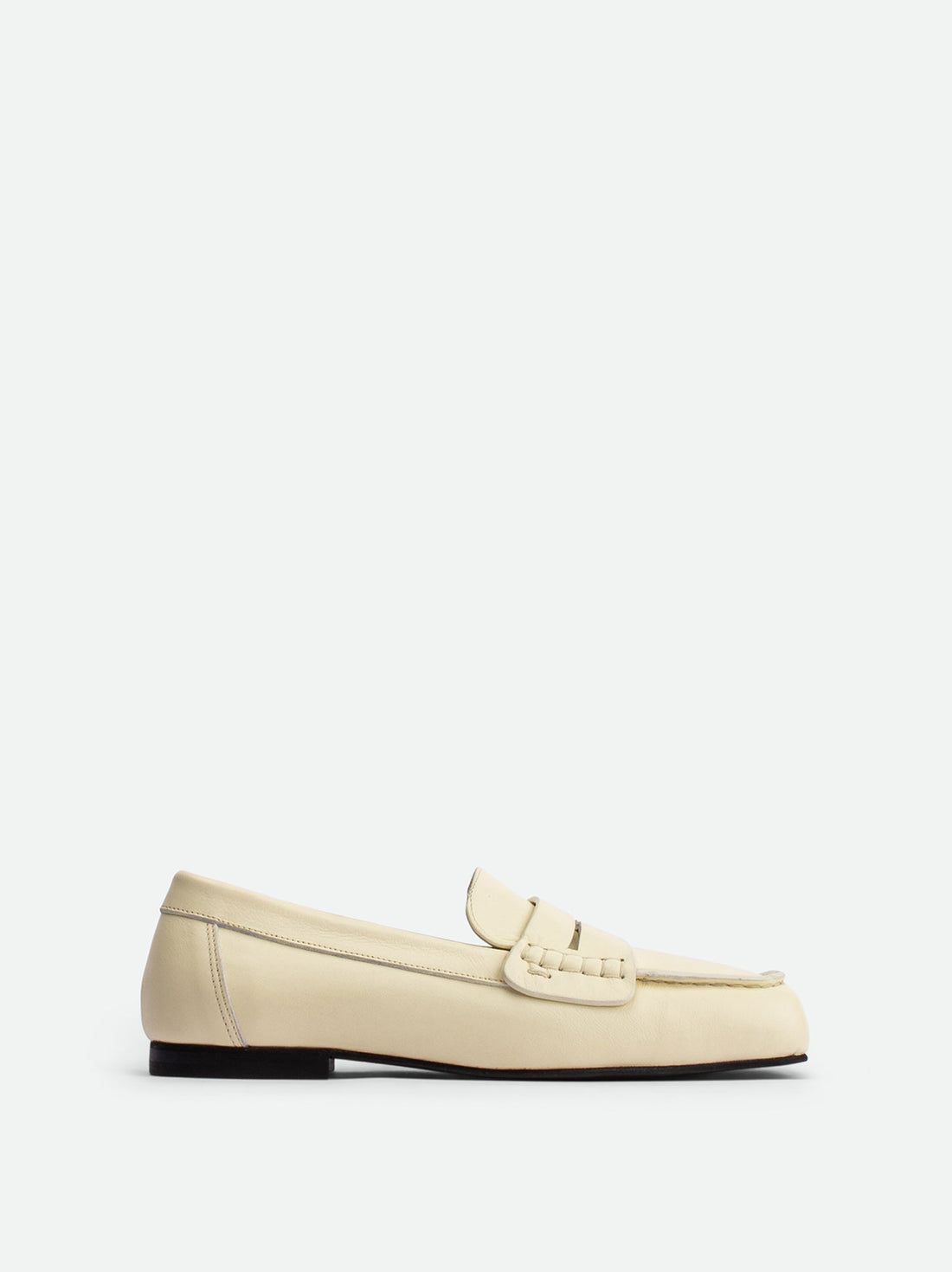 Finley Beige Leather Loafers - Side View - POEVE Collection