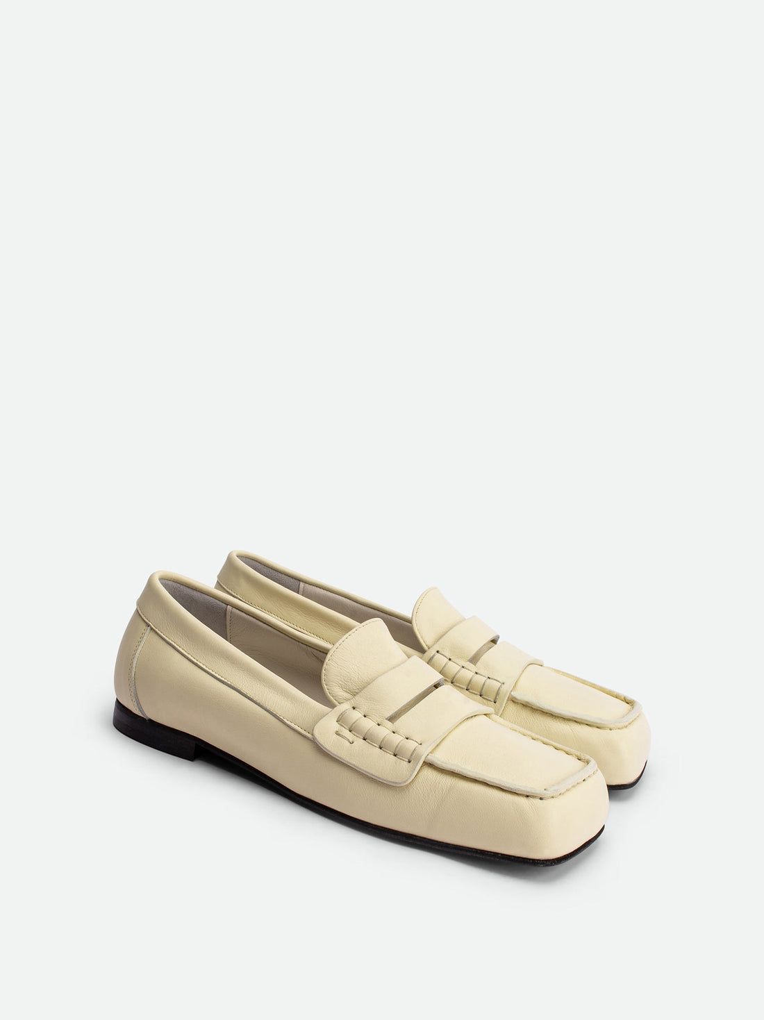 Finley Beige Leather Loafers - Angled Side View - POEVE Collection
