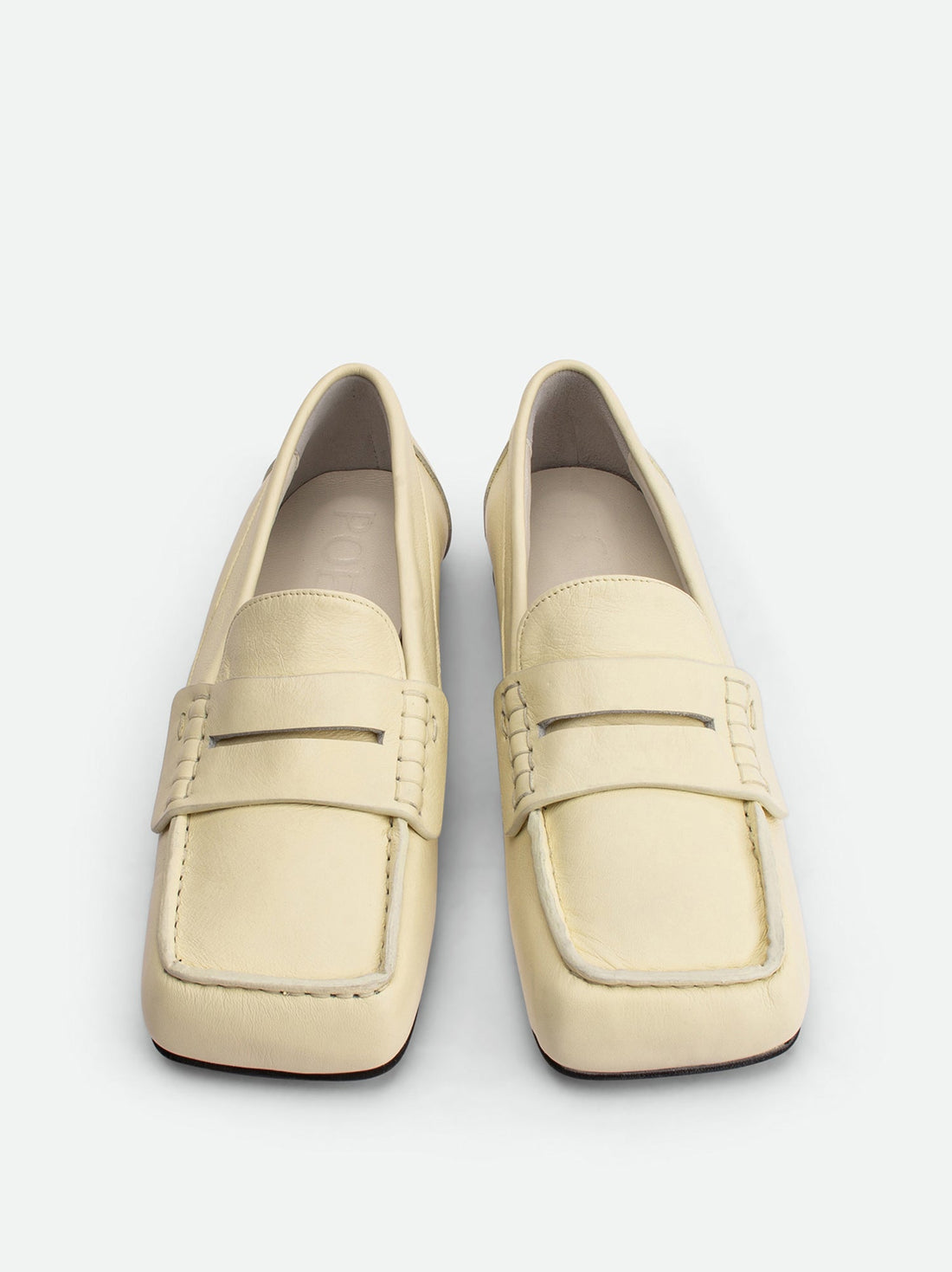 Finley Beige Leather Loafers - Top View - POEVE Collection