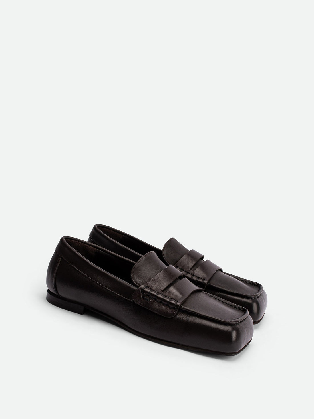 Finley Dark Brown Leather Loafers - Angled Side View - POEVE Collection