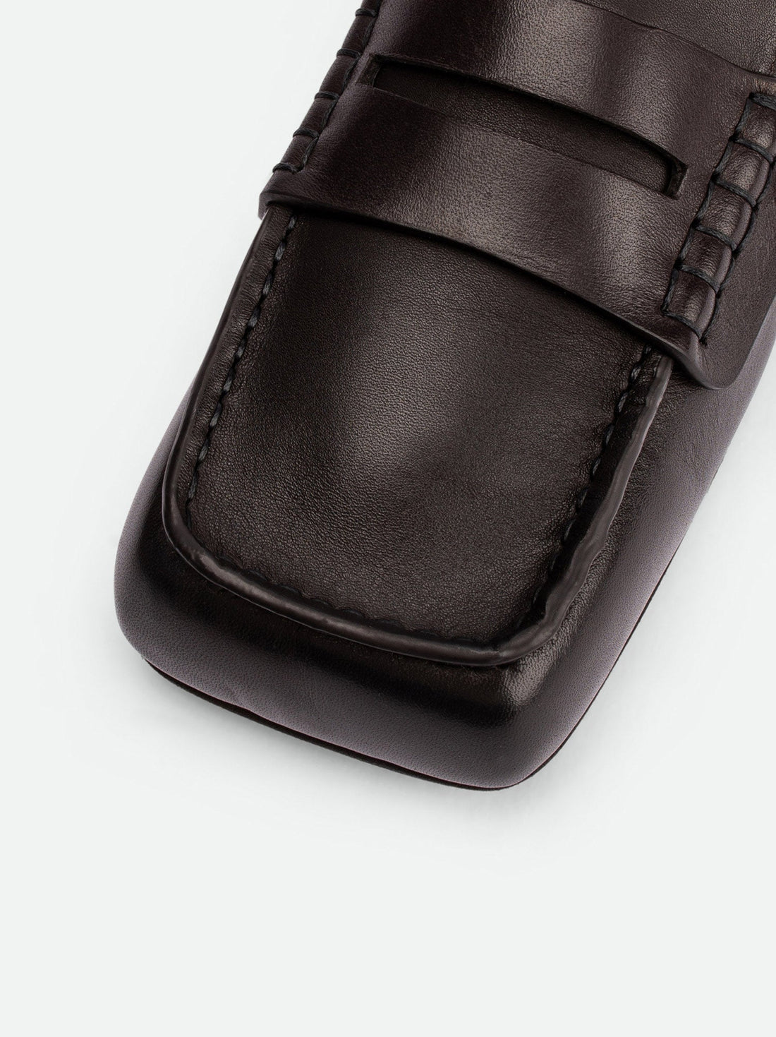 Finley Dark Brown Leather Loafers - Toe Close-up View - POEVE Collection