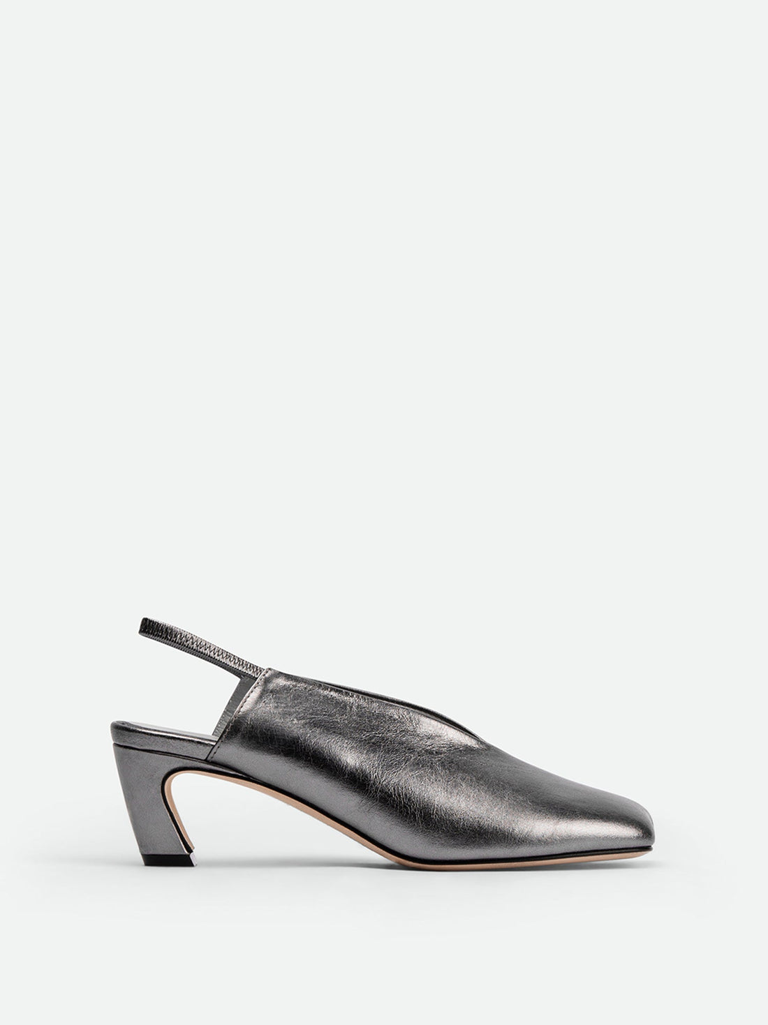 Elisa Silver Crinkled Vintage-effect Laminated Leather Heel Slingbacks - Side View - POEVE Collection