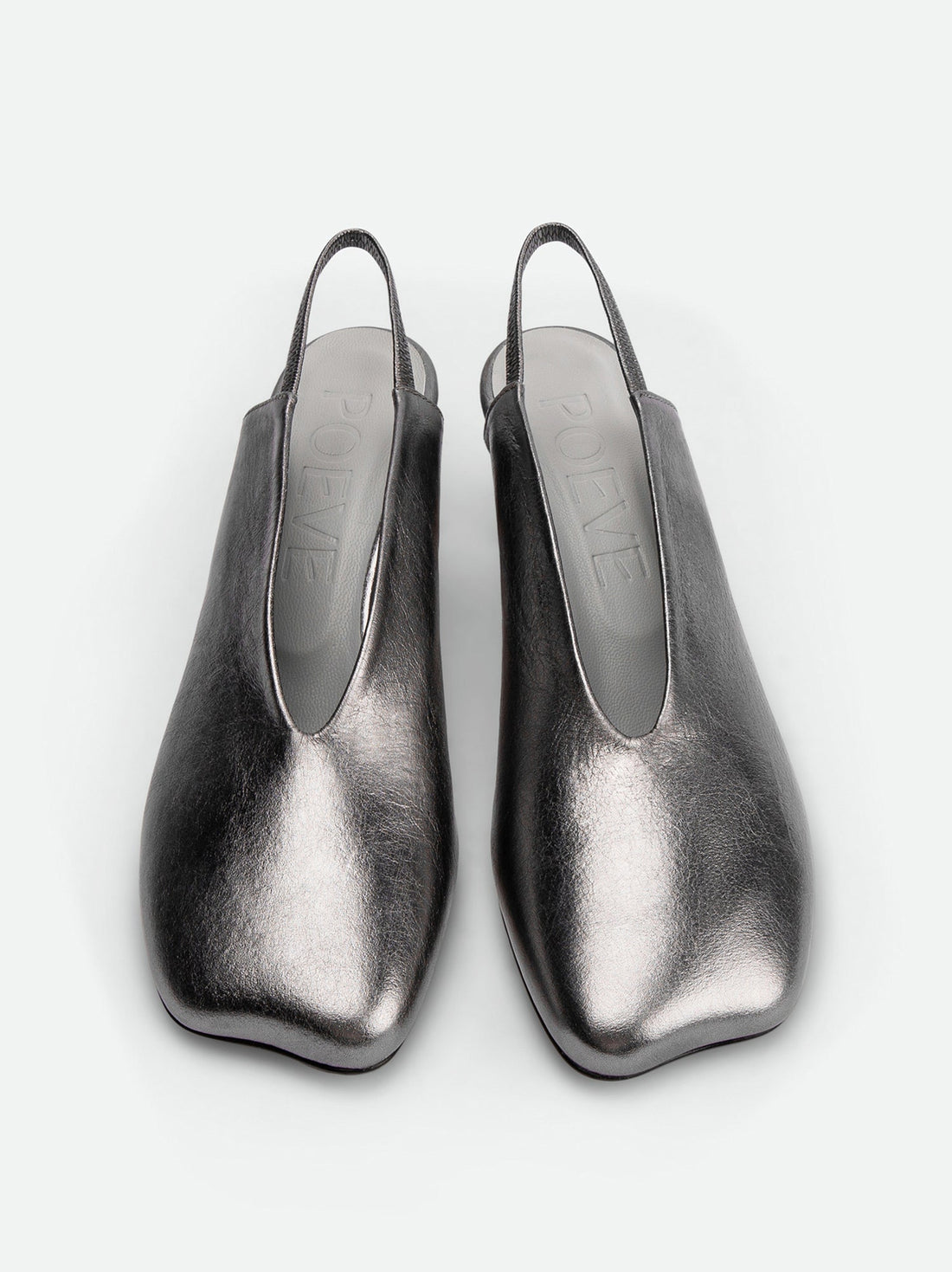 Elisa Silver Crinkled Vintage-effect Laminated Leather Heel Slingbacks - Top View - POEVE Collection