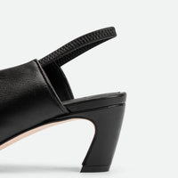 Elisa Black Leather Heel Slingbacks - Heel Close-up View - POEVE Collection