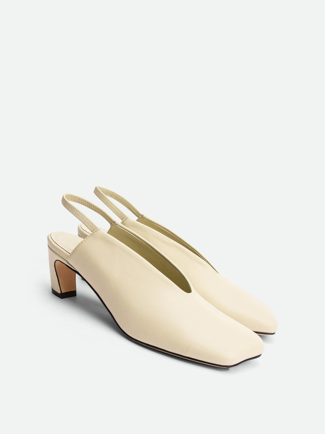 Elisa Beige Leather Heel Slingbacks - Angled Side View - POEVE Collection