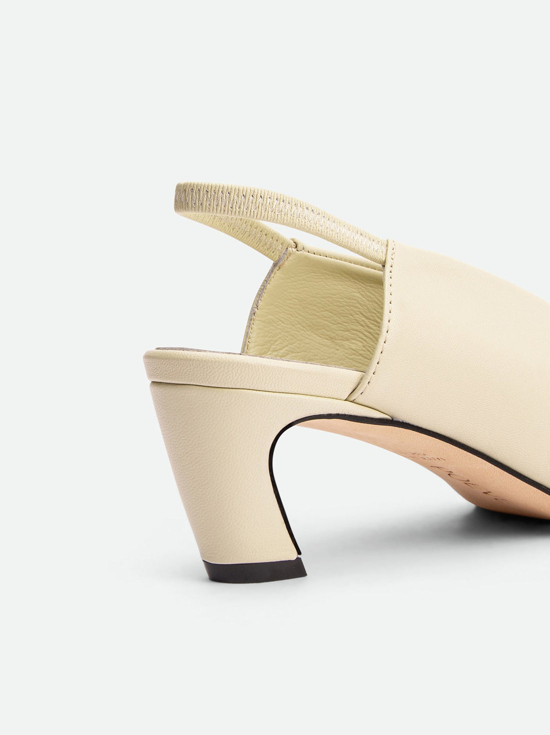 Elisa Beige Leather Heel Slingbacks - Heel Close-up View - POEVE Collection
