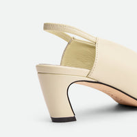 Elisa Beige Leather Heel Slingbacks - Heel Close-up View - POEVE Collection