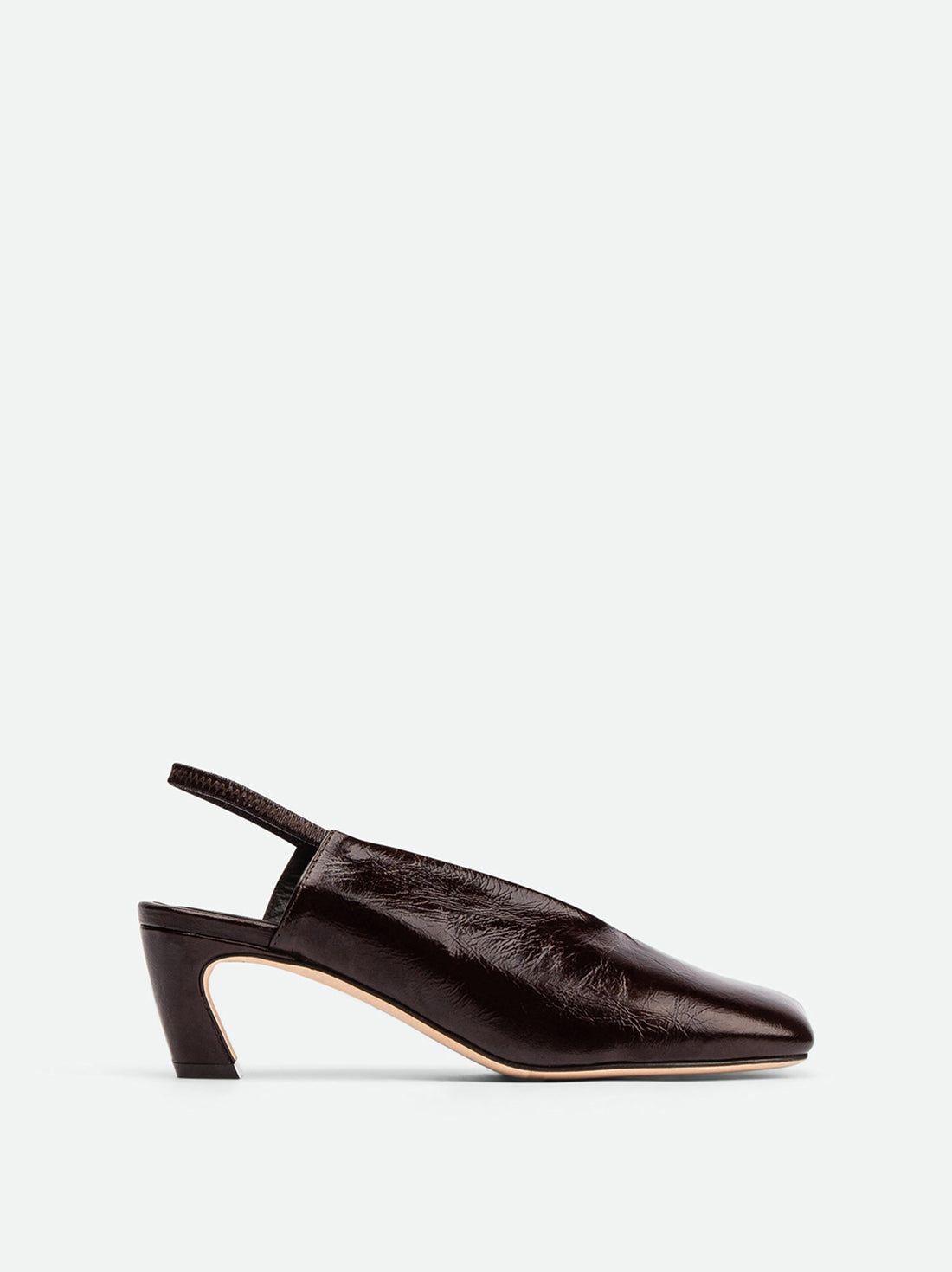 Elisa Brown Crinkled Patent Leather Heel Slingbacks - Side View - POEVE Collection