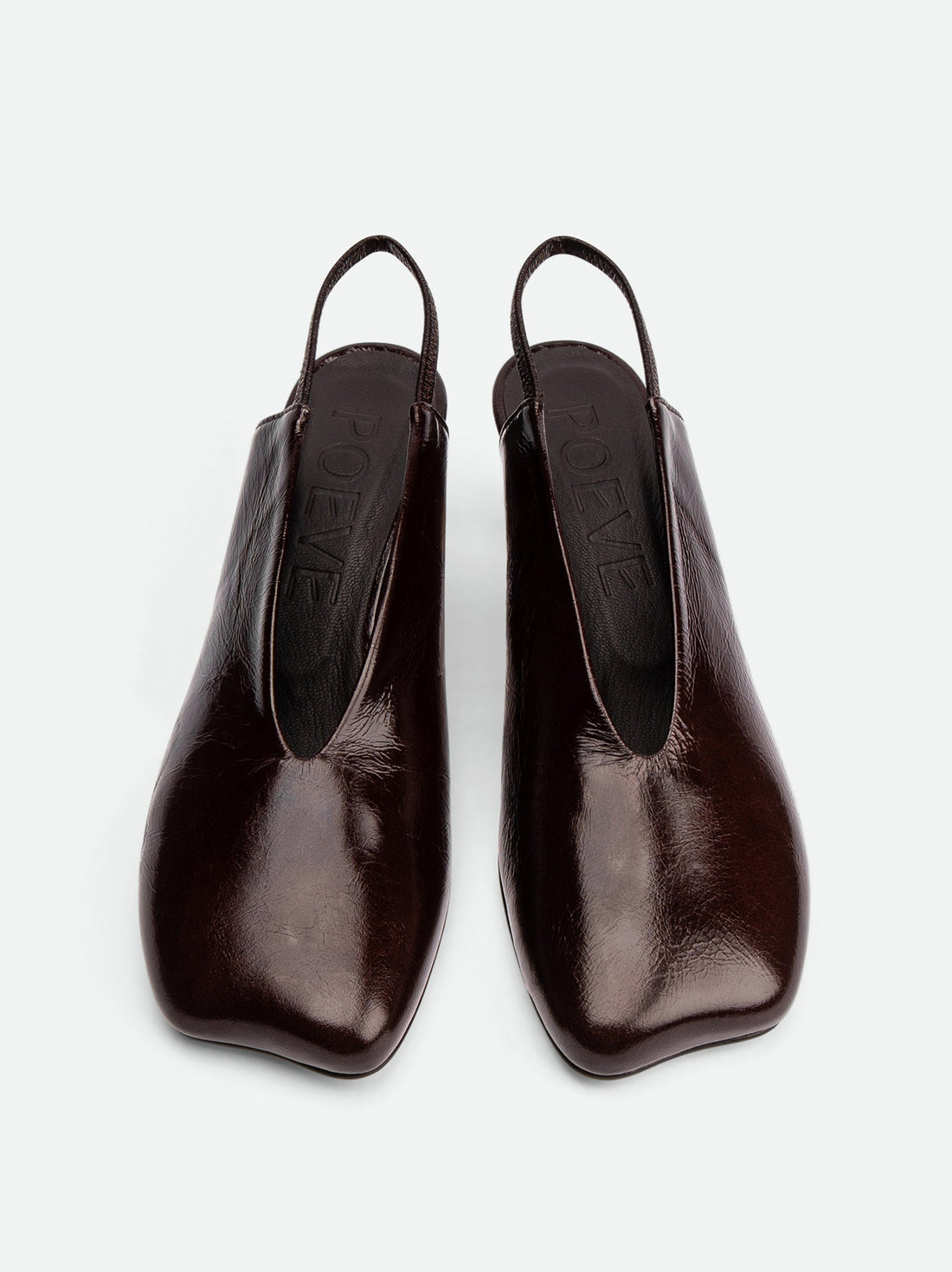 Elisa Brown Crinkled Patent Leather Heel Slingbacks - Top View - POEVE Collection