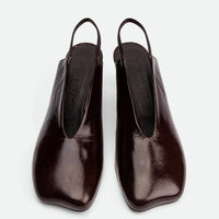 Elisa Brown Crinkled Patent Leather Heel Slingbacks - Top View - POEVE Collection