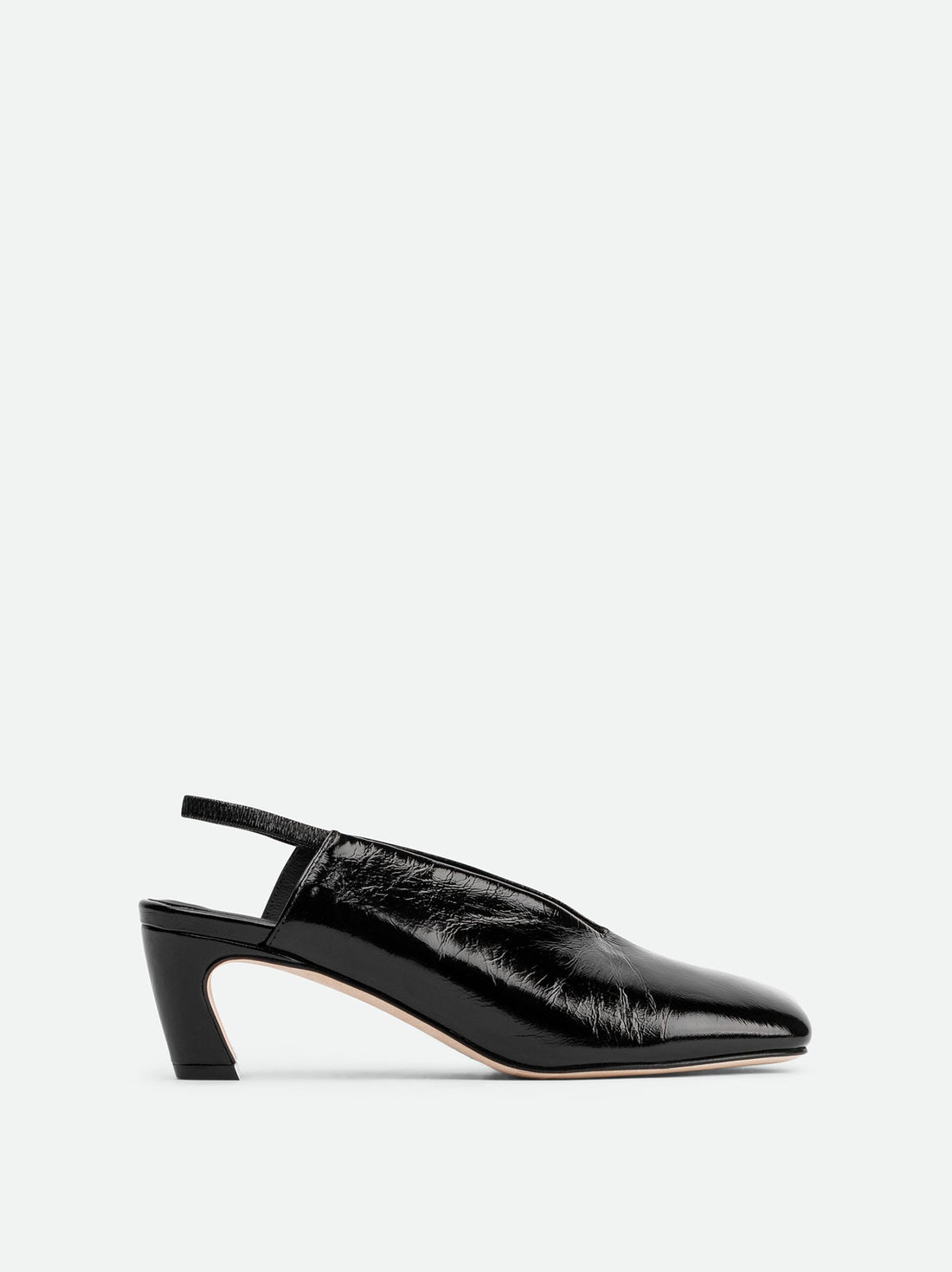 Elisa Black Crinkled Patent Leather Slingbacks - Side View - POEVE Collection