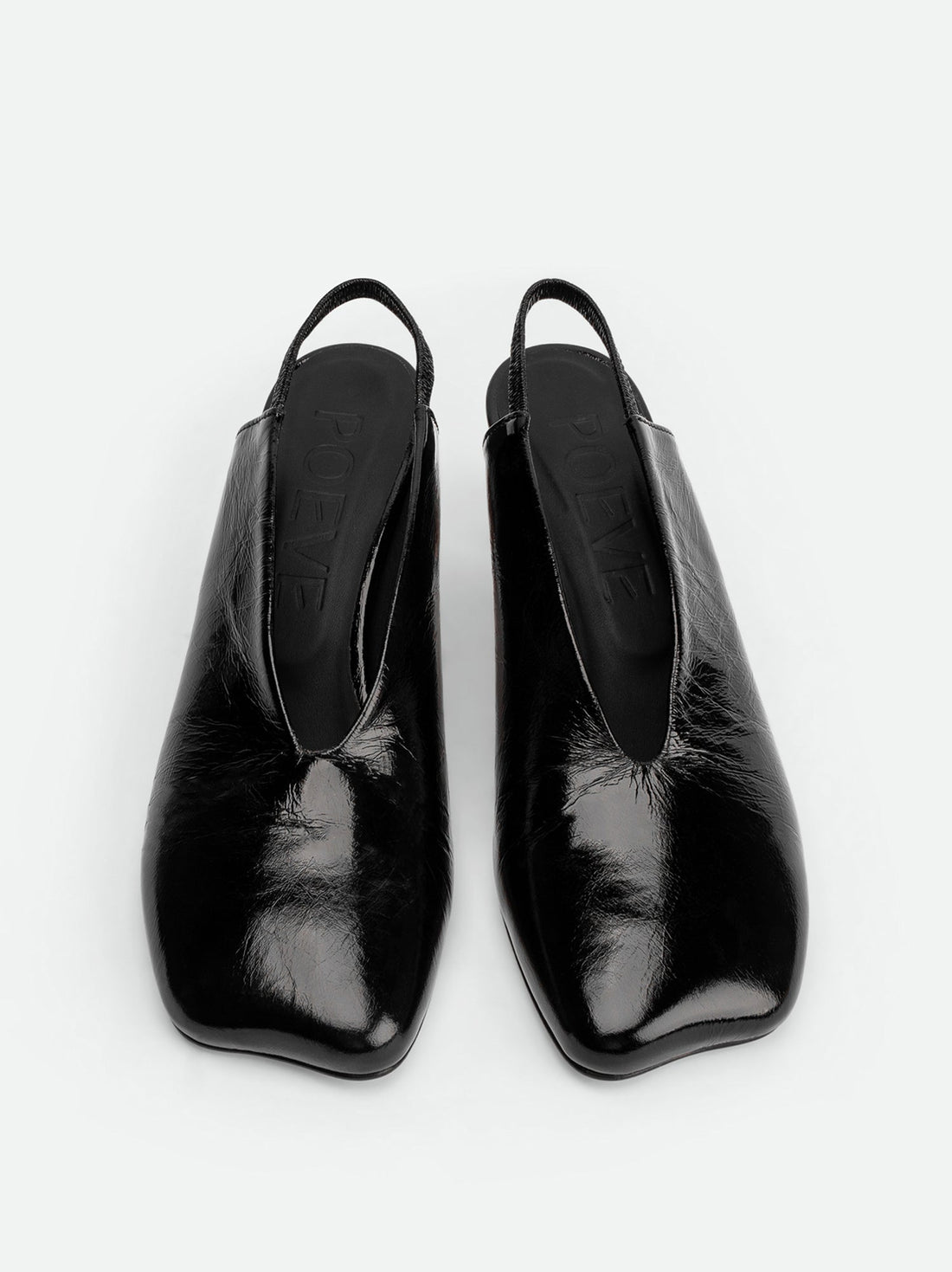 Elisa Black Crinkled Patent Leather Slingbacks - Top View - POEVE Collection