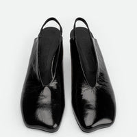 Elisa Black Crinkled Patent Leather Slingbacks - Top View - POEVE Collection