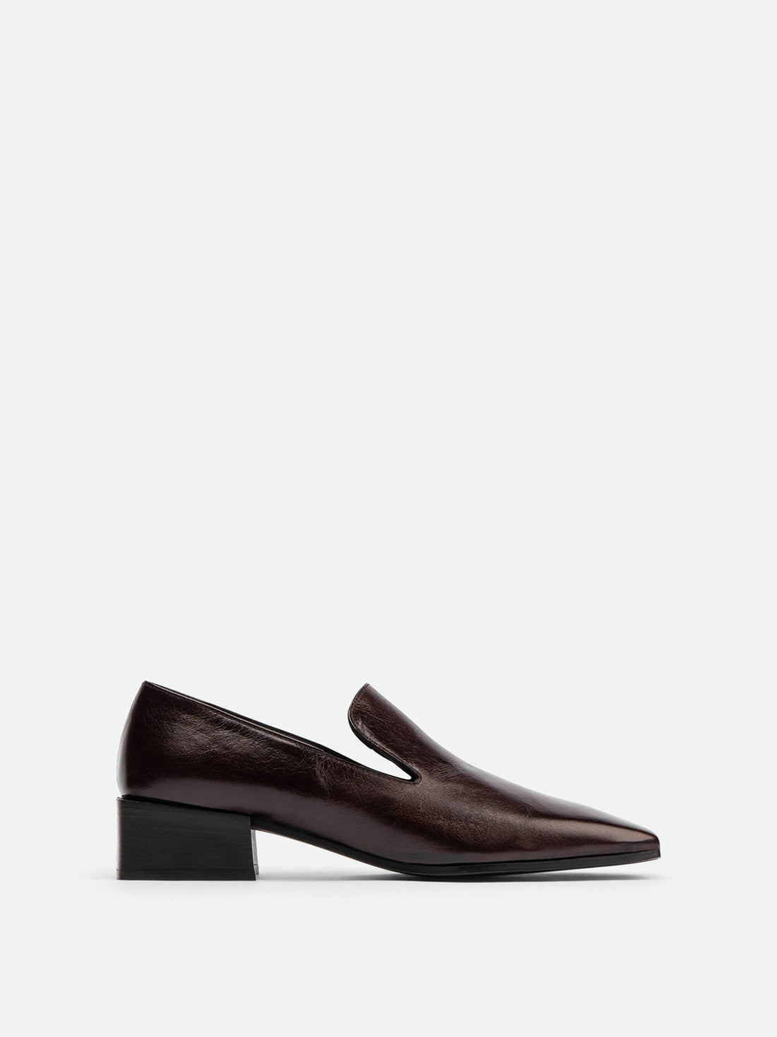Gwen Dark Brown Crinkled High-Gloss Leather Loafers – Side View – POEVE Collection