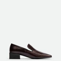Gwen Dark Brown Crinkled High-Gloss Leather Loafers – Side View – POEVE Collection
