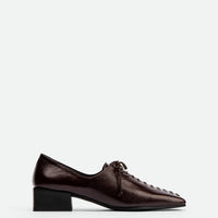 Andee Dark Brown Crinkled Glossy Leather Lace-Up Shoes – Side View – POEVE Collection