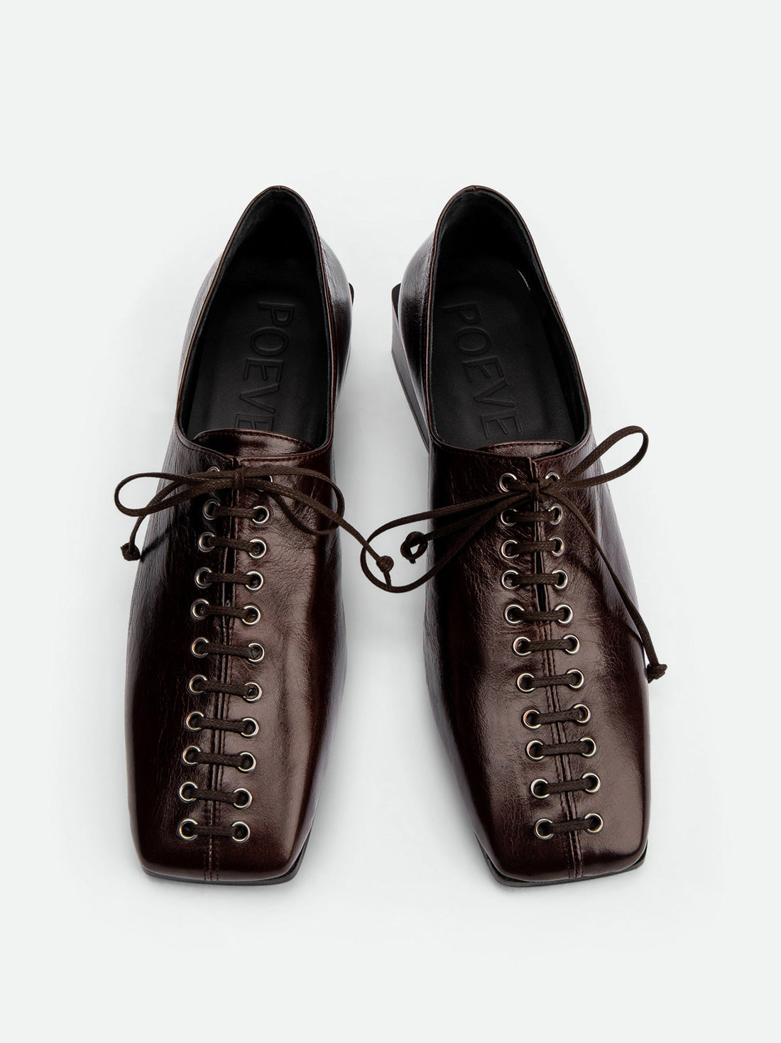 Andee Dark Brown Crinkled Glossy Leather Lace-Up Shoes – Top View – POEVE Collection