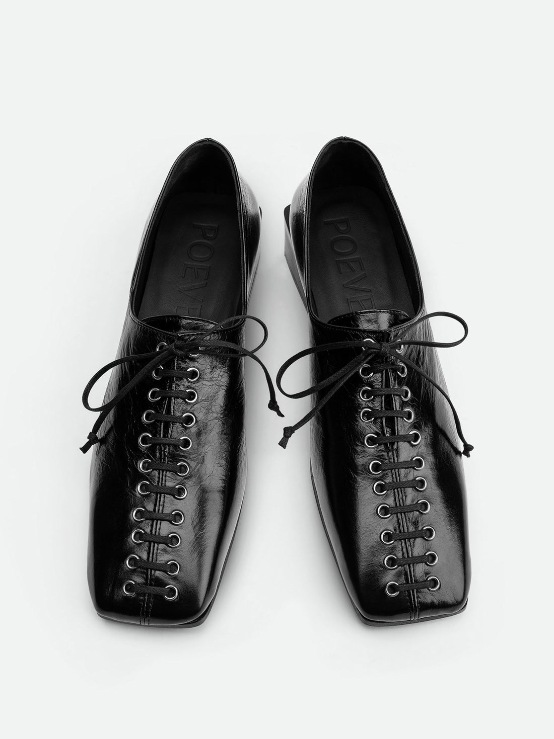 Andee Black Crinkled Glossy Leather Lace-Up Shoes – Top View – POEVE Collection