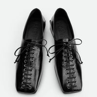 Andee Black Crinkled Glossy Leather Lace-Up Shoes – Top View – POEVE Collection