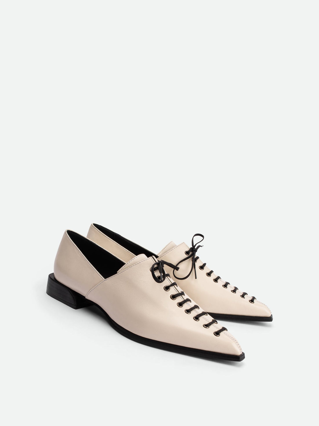 Kaley Off-white Leather Lace-up Shoes - Angled Side View - POEVE Collection