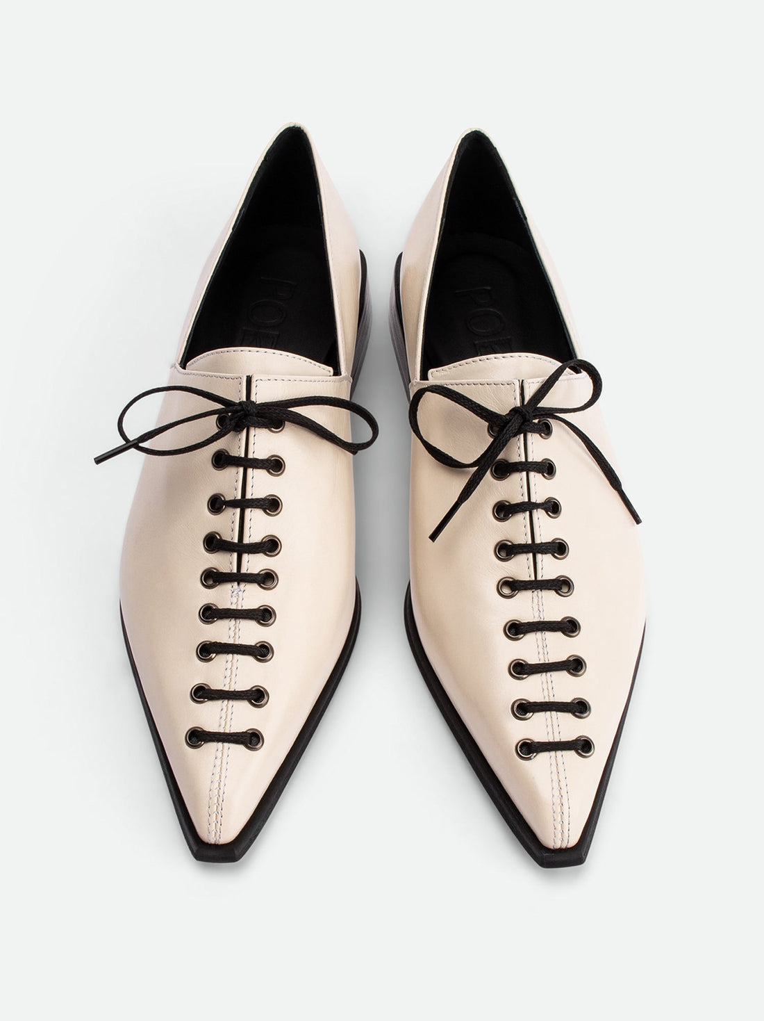 Kaley Off-white Leather Lace-up Shoes - Top View - POEVE Collection
