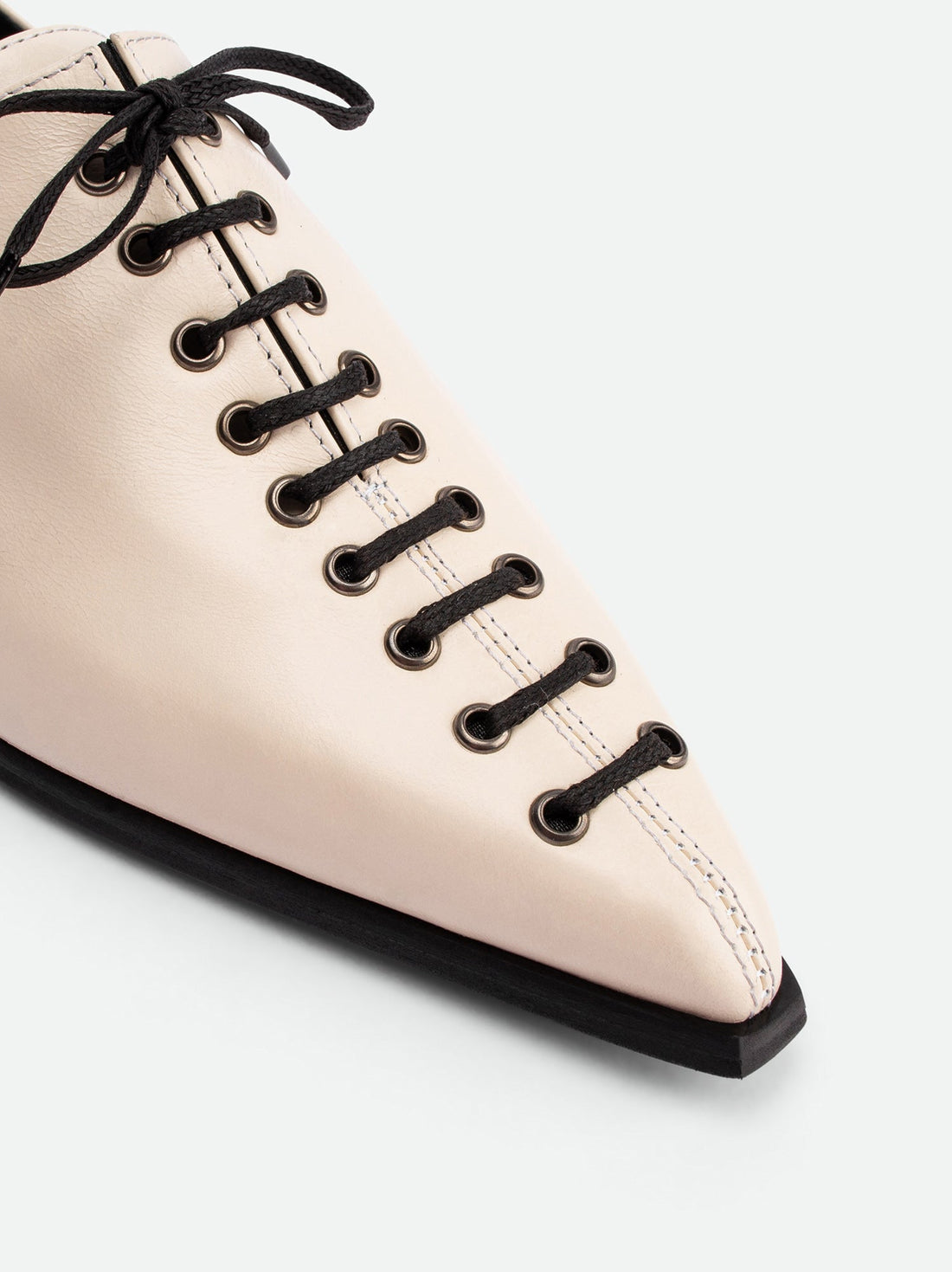 Kaley Off-white Leather Lace-up Shoes - Toe Close-up View - POEVE Collection
