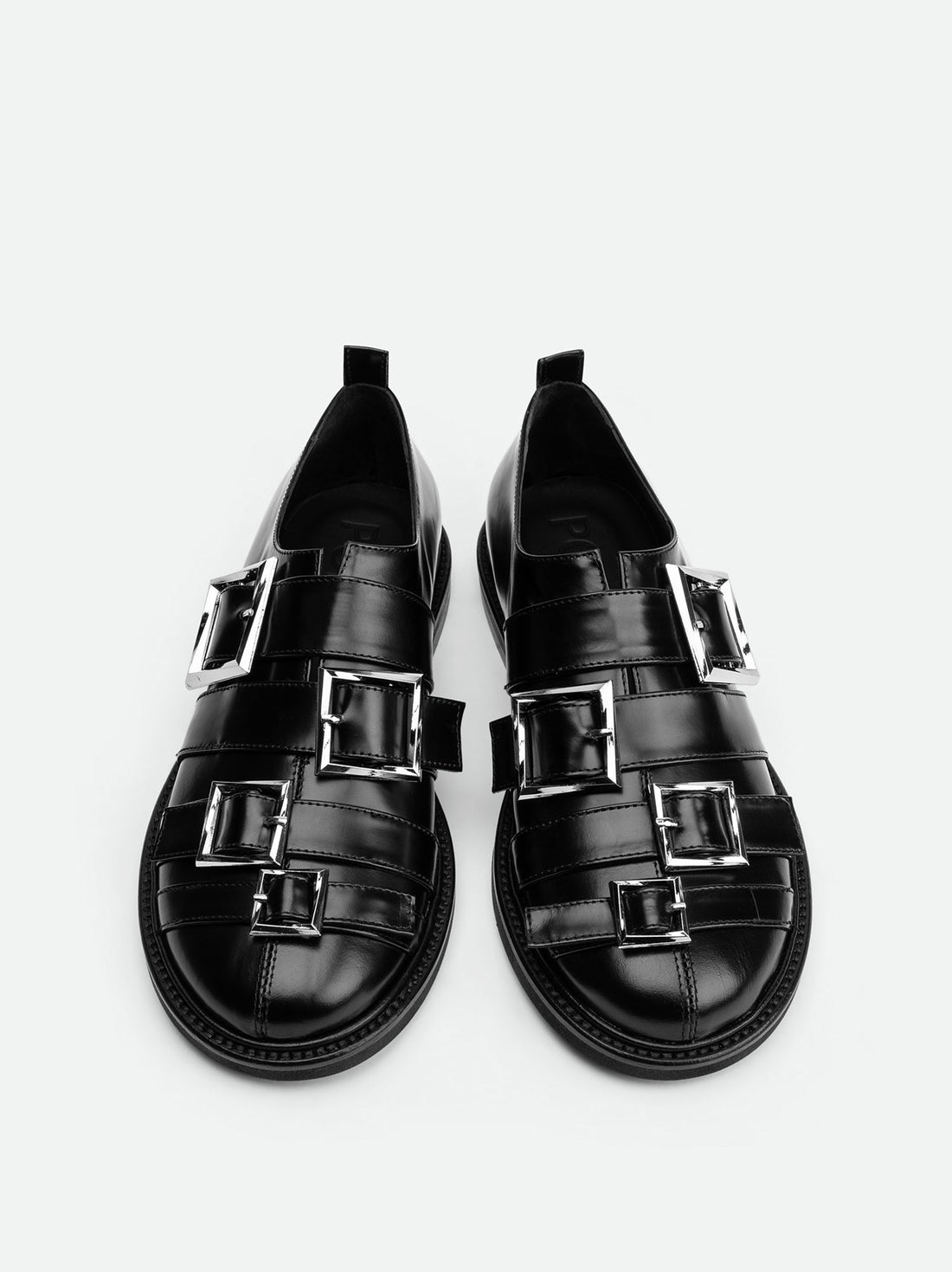 Mira Black Brushed Leather Flat Shoes – Top View – POEVE Collection