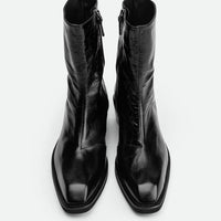 Elow Black Crinkled Glossy Leather Ankle Boots – Top View – POEVE Collection