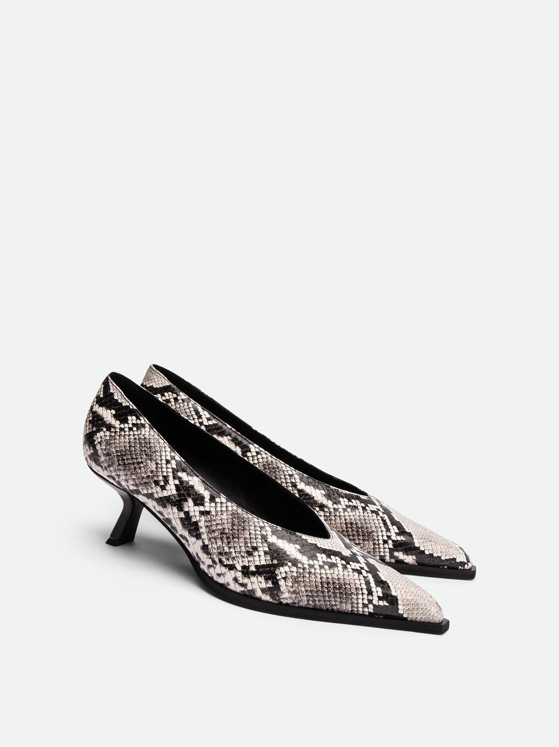 Yonne Snake-Embossed Leather Pumps – Angled View – POEVE Collection