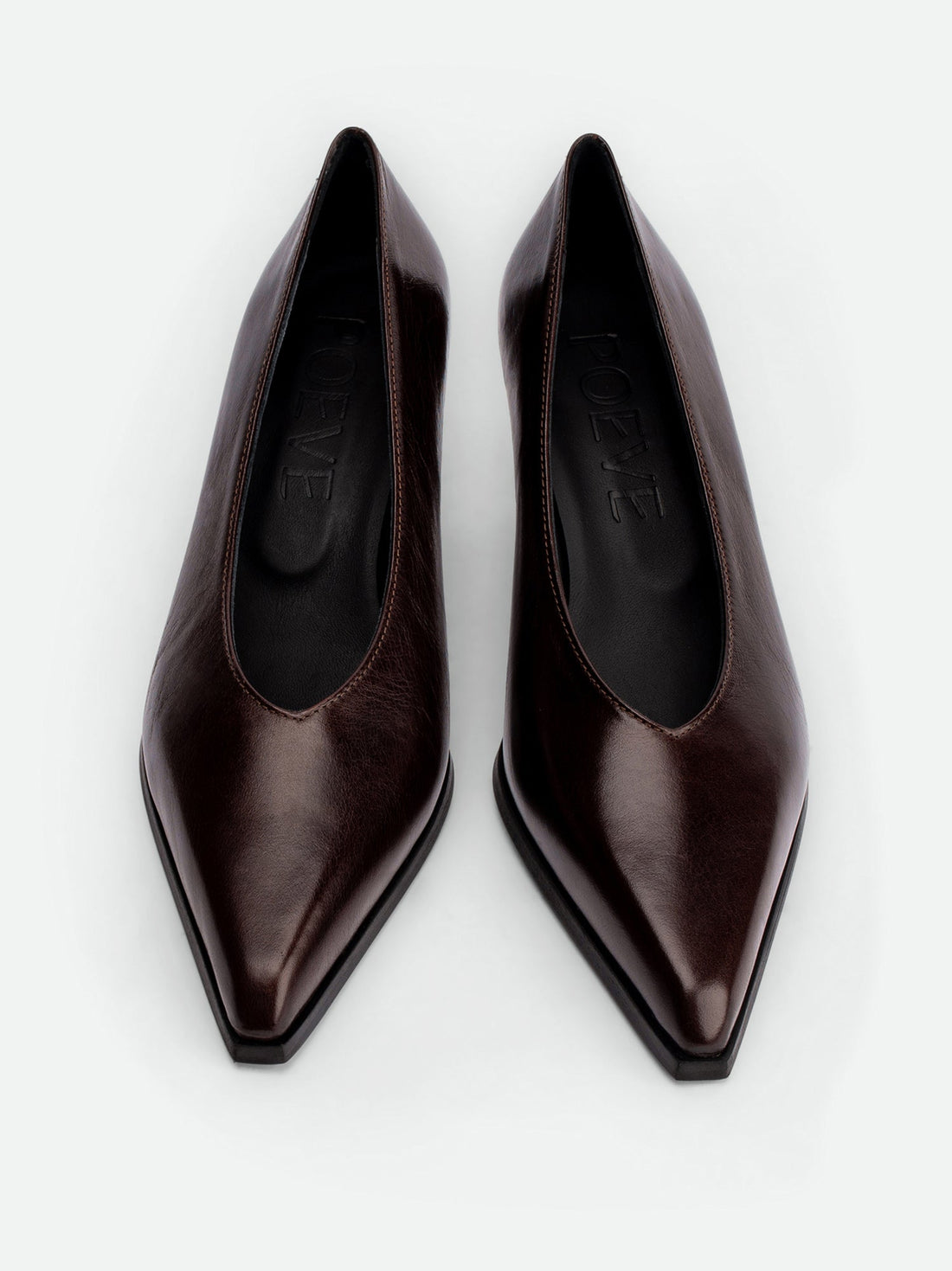 Yonne Dark Brown Crinkled Glossy Leather Pumps – Top View – POEVE Collection