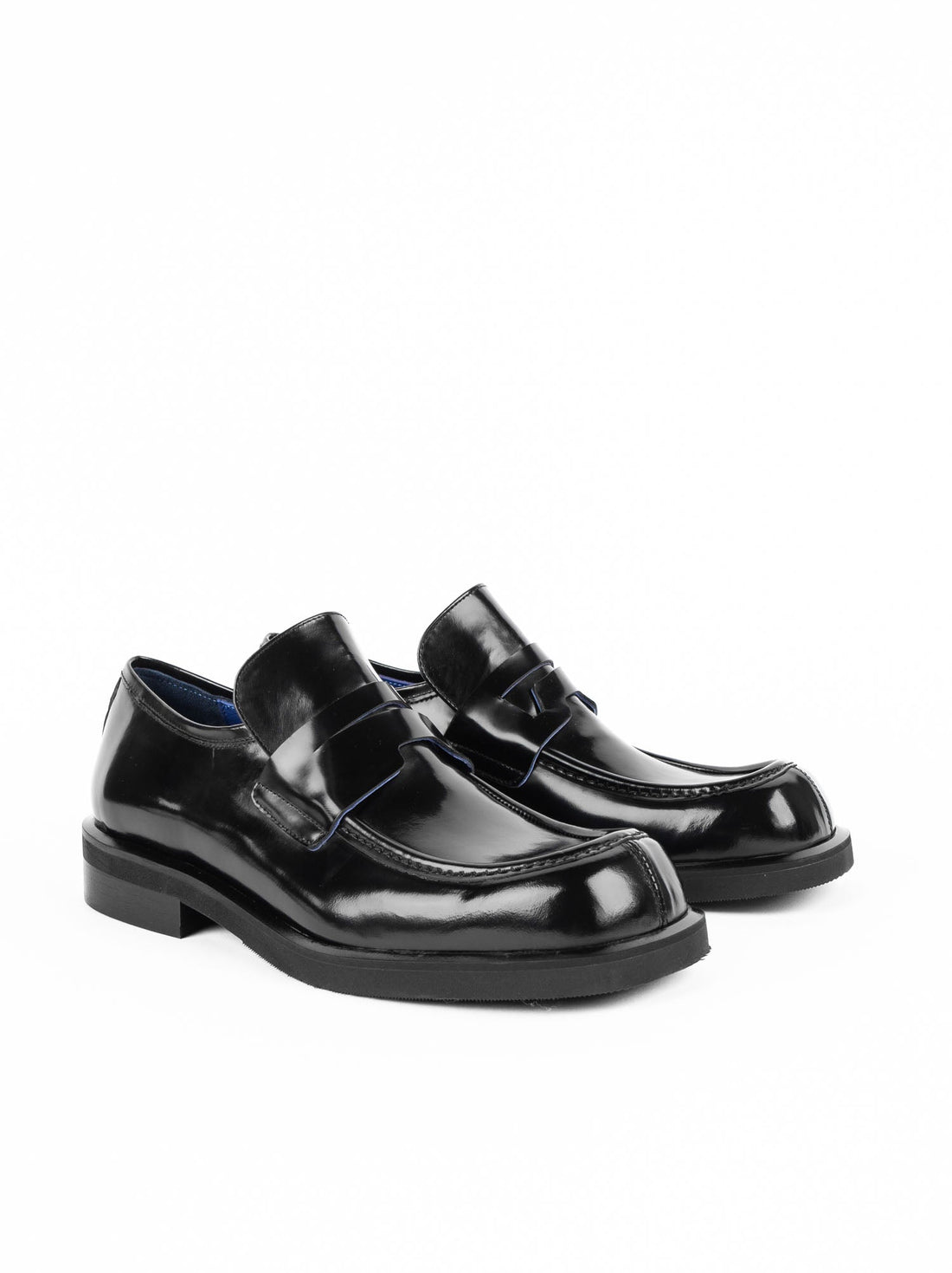 Newton Black Brushed Leather Loafers - Angled Side View - POEVE Collection