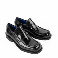 Newton Black Brushed Leather Loafers - Three-Quarters View - POEVE Collection