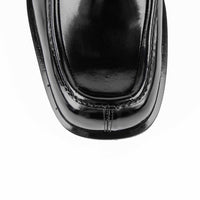 Newton Black Brushed Leather Loafers - Toe Close-up View - POEVE Collection