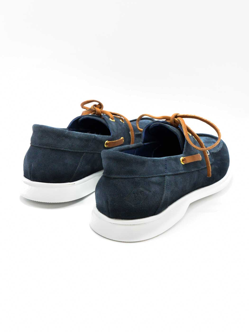 Albert Blue Crust Leather Lace-up Boat Shoes - Back View - POEVE Collection