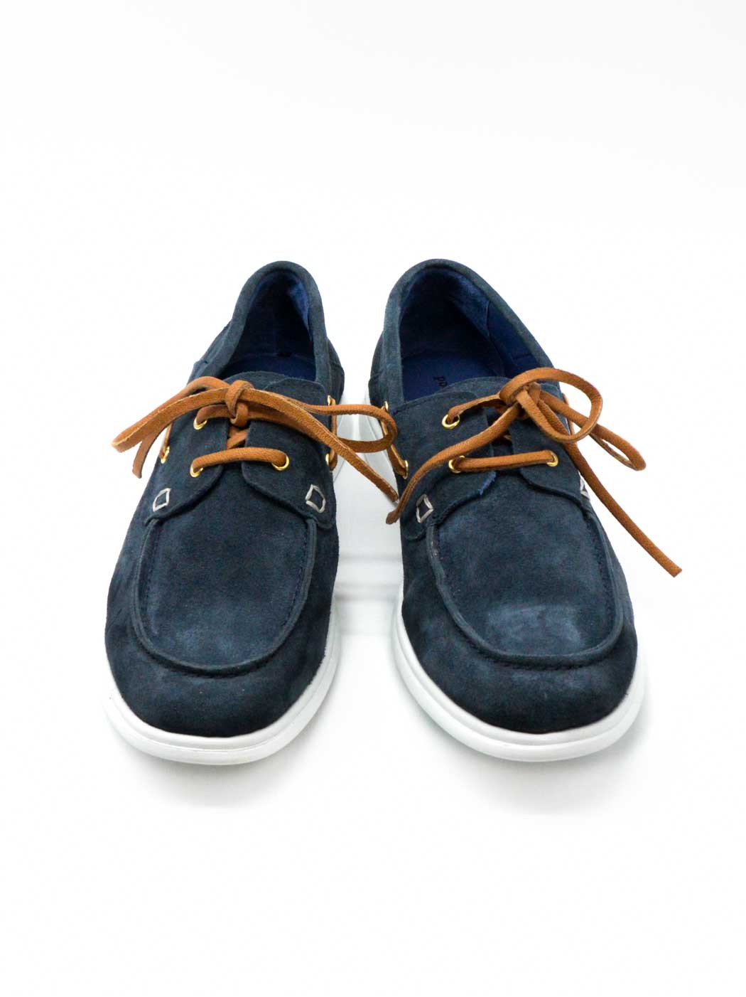 Albert Blue Crust Leather Lace-up Boat Shoes - Front View - POEVE Collection