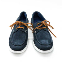 Albert Blue Crust Leather Lace-up Boat Shoes - Front View - POEVE Collection