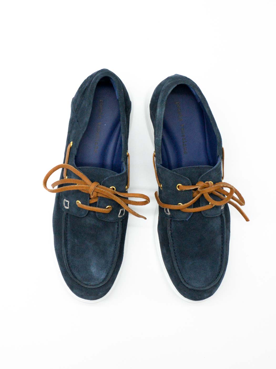 Albert Blue Crust Leather Lace-up Boat Shoes - Top View - POEVE Collection