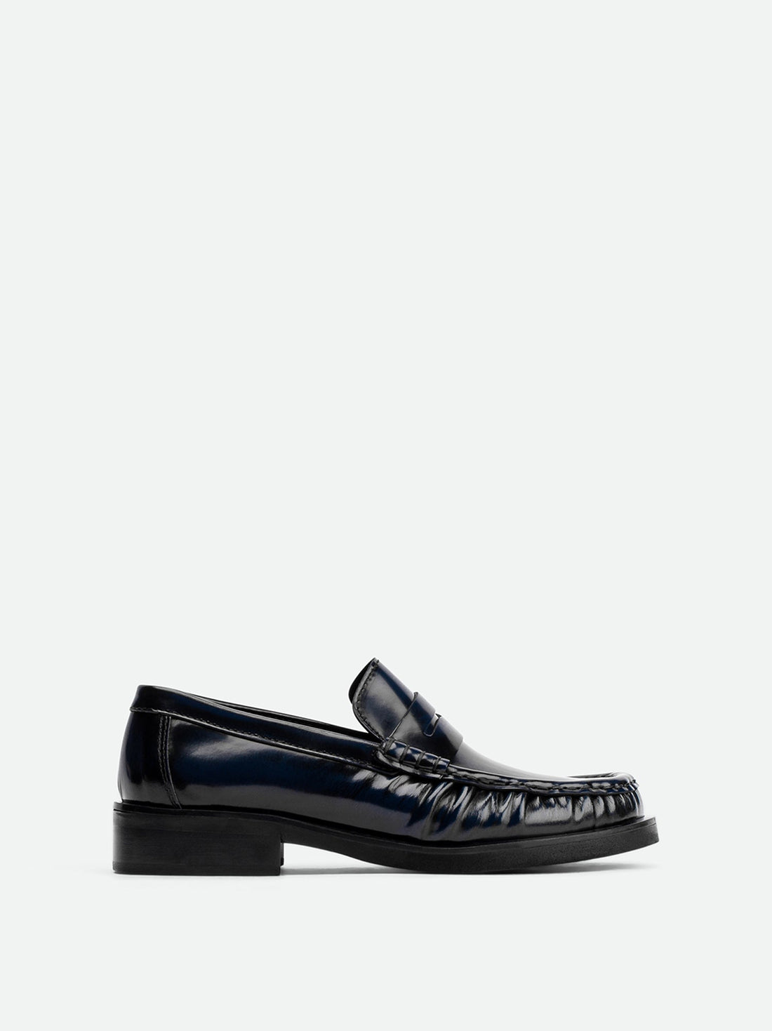 Leona Blue Brushed Leather Loafer – Side View – POEVE Collection