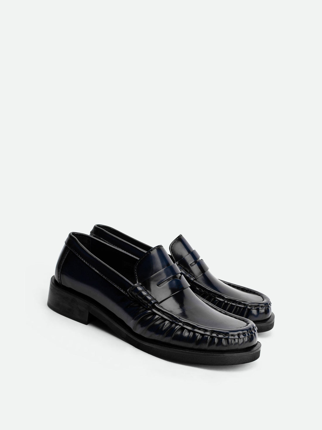 Leona Blue Brushed Leather Loafer – Angled Side View – POEVE Collection